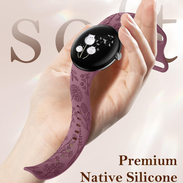 NEW%20Wearlizer%202%20Pack%20Floral%20Engraved%20Band%20For%20Google%20Pixel%20Watch%202/%20Google%20Pixel%20watch%20Silicone%20sport%20Straps%20for%20Pixel%20Watch%202%20-%20Image%205