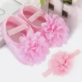 New Soft Cotton Newborn Toddler Baby Shoes Cute Chiffon Flower Bows Non-slip Floor Baby Girl Shoes Girls First Walk Shoes. 