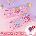 Multifunctional Button Stationery Box Girl Cute Password Lock Large Capacity Pencil Case Pink Purple Elementary School Pencil Case. 
