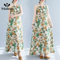 Yfashion Summer Sleeveless Tank Dress For Women Cotton Bohemian Printing Cotton Linen Long Skirt Loose Casual Dress. 