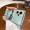 For Xiaomi Redmi Note 12 / Note 12 Pro / Note 12S Back Cover with Cute Cat Makeup Mirror Stand Bracket Luxury 6D Plating Shiny Bling Case Square Edge Soft Silicone Mobile Phone Cases Pouch Girls. 