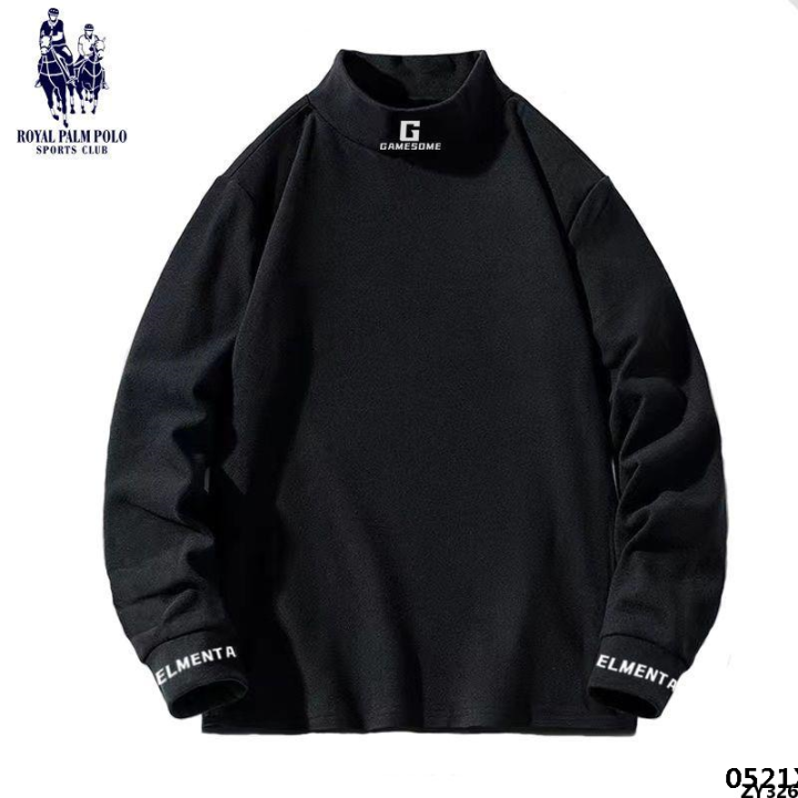 Men's style half shirt, long and thick, full set, loose round standing collar with velvet collar, double-sided velvet men's sleeve sweater, T-shirt