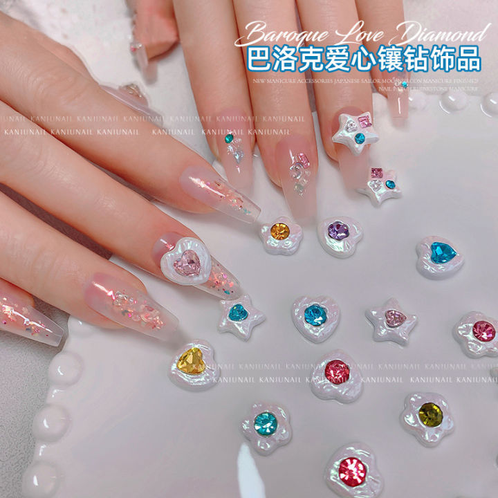 Colored diamonds, nail art alloy jewelry, net red new products, pearl shells, love flowers, pentagrams, special-shaped diamonds, nail accessories