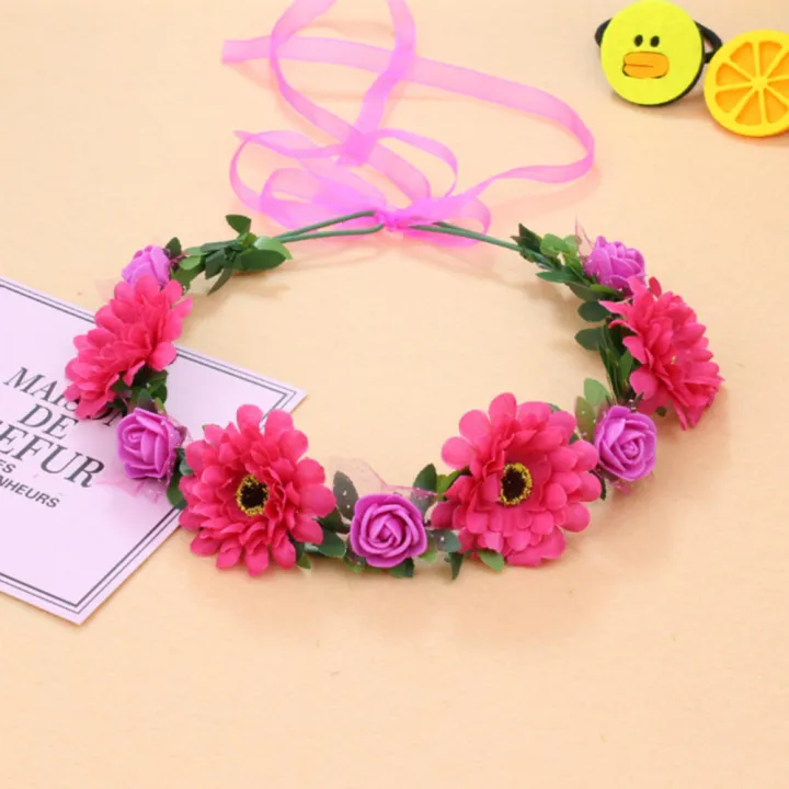 with%20Adjustable%20Ribbon%20Bloomy%20Rose%20Flower%20Leave%20Crown%20Bridal%20Halo%20Headband%20-%20Image%202