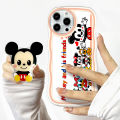 Super Case For iPhone 6S Cute Mickey and Minnie Disney Clear Cartoon Cases Soft Silicone Full Rubber Back Cover Moble Phone Tpu Transparent Curly Wave Hybrid Shockproof Casing For Girls Ring+ Free Holder. 