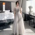 Gray Bridesmaid Dress New Elegant High-Grade Slimming Fairy Long Elegant Sisters Group Evening Dress for Women Summer Elegance. 