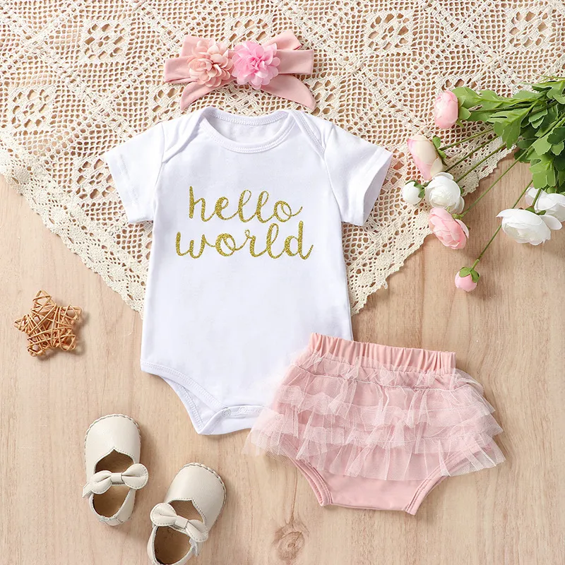 3PCS Summer Newborn Baby Girls Clothes Set Letter Print Bodysuit