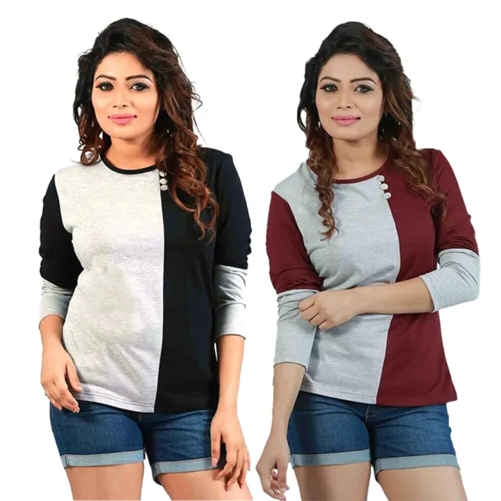 Privi Fashion Long Sleeve T-Shirt for Women 2 Pack Bundle
