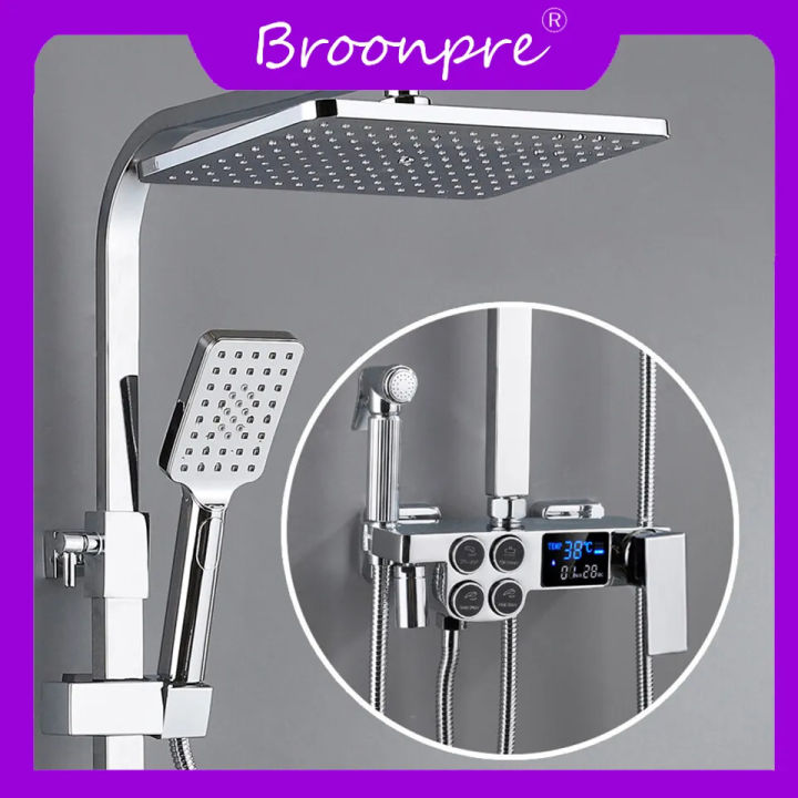 BROONPRE%20%20Bathroom%20Shower%20Set,%20White%20Gold%20Thermostatic%20Shower%20System%20of%2010%20Inch%20Rainfall%20Shower%20Head%20Brass%20Bathtub%20Faucet%20Hot%20Cold%20Shower%20-%20Image%207
