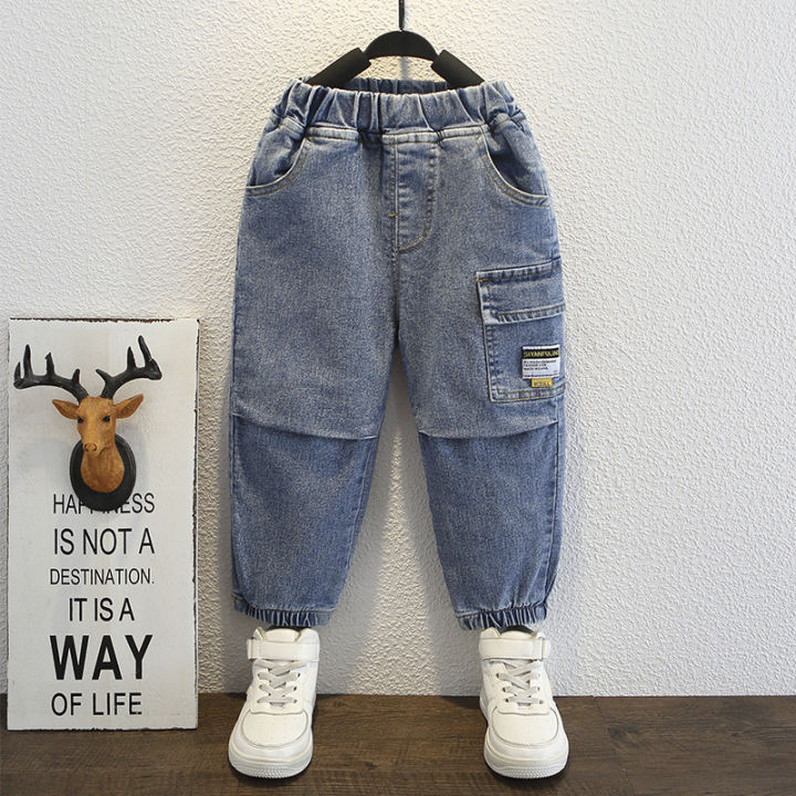 Children's Jeans Spring and Autumn Blue Denim Long Pants Kids Boys Cargo Jeans Toddler Baby Boy Trousers Casual 2-6y