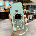 LECOMES for Samsung Galaxy A10s Back Cover with Lanyard Astronaut Folding Bracket Stand Luxury 6D Plating Square Stylish Girls Phone Case Soft Silicone Mobile Cases Pouch. 
