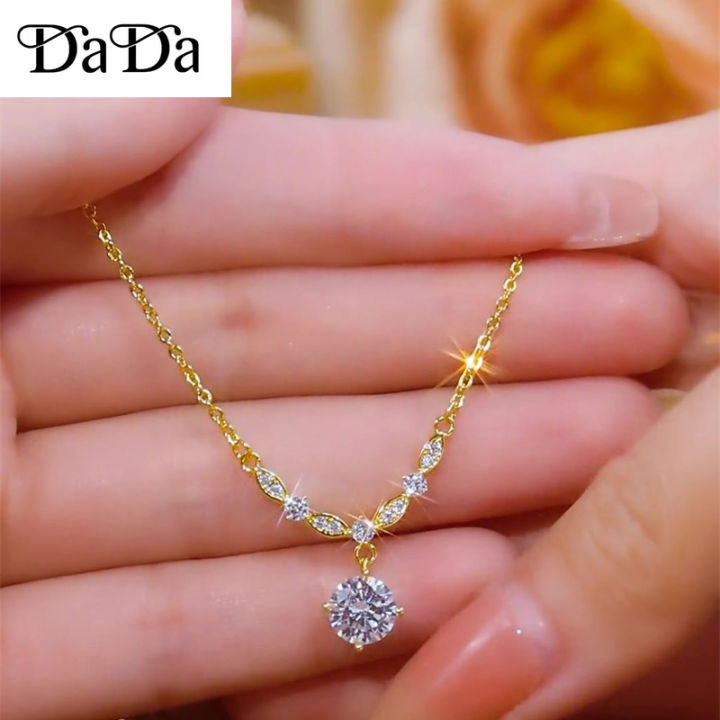 COD rantai leher perempuan emas 916 original malaysia gold necklace women's opal brilliant round zircon pendant jewelry for girlfriends' gifts  Necklace