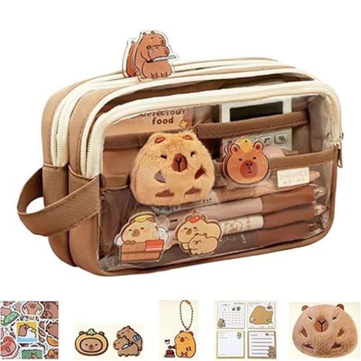 Multifunctional Creative Capybara Pen Case 5 Layers with Front Pocket ...