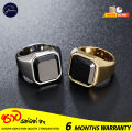 Glamon Mens Black Stone Signet Ring Stainless Steel High Quality Gold Rings For Men Wedding Party Gift Jewelery. 