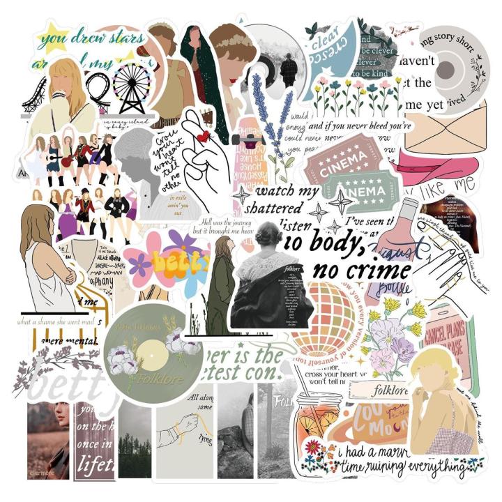 50PCS Singer Taylor Swift Stickers PVC Waterproof Different Decals For DIY Stationery Scrapbooking Guitar Laptop PS4 Skateboard Stickers for Girls Boys Gifts