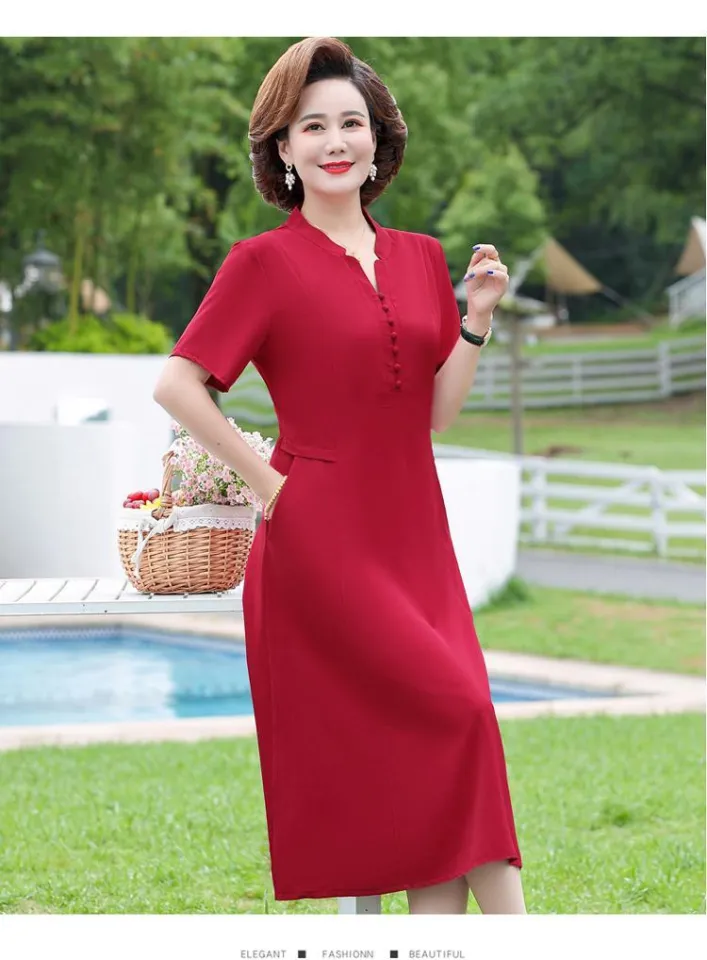 Middle-Aged and Elderly Summer Casual Dress Wide Lady Short Sleeve