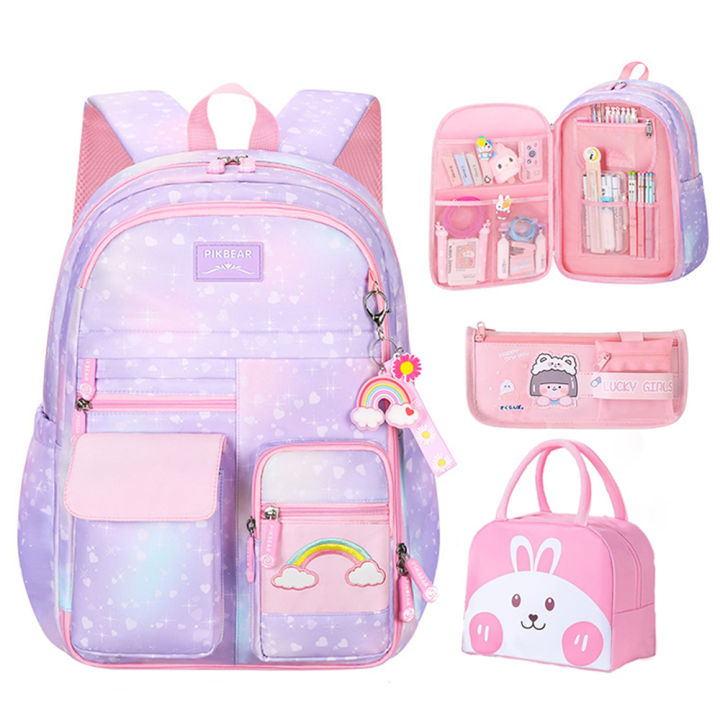 LaoXzhongX Girls School Backpacks Kawaii Book Bag with Compartments for Girl Kid Students Elementary School Back Pack Kids Rucksack Mochila