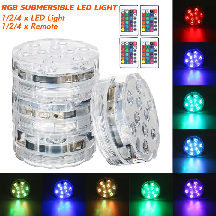 4/2/1Pcs 10 LED RGB Submersible Swimming Pool Light Remote Underwater ...