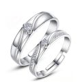 2pcs Adjustable Free Size Crystal Sliver Color Couple Rings Set For Men & Women Lovers Promise Engagement Ring Pair. 
