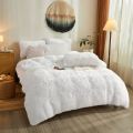 Fur Bed Sheet Set 3 In 1 / Faux Fur Shaggy Comfortable Blanket (Without Padding) Luxury Bedding Set Throw Rug White Color. 