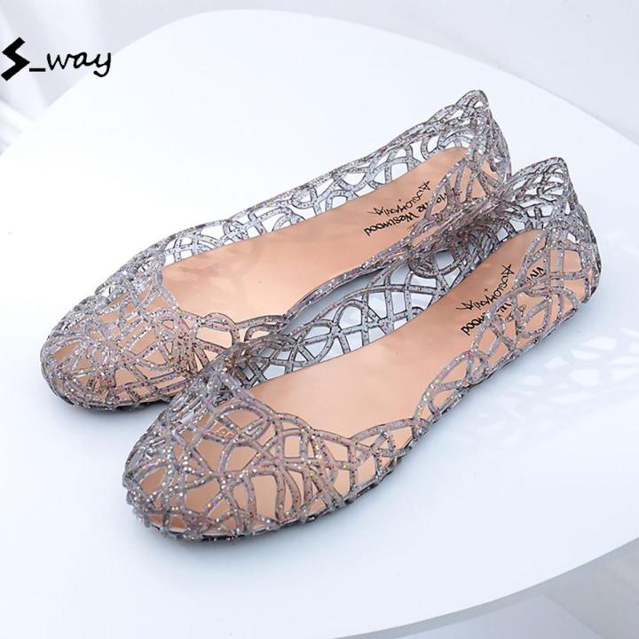 Hole Shoes Casual Sandals Slippers Hollow Hole Shoes Lightweight Breathable Crystal Shoes Fashion Summer Flat Heel Office Shoes