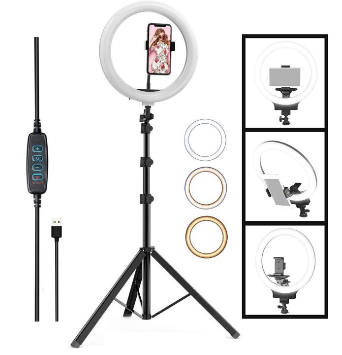 7ft Stand Tripod With 10 Inch Selfie LED Ring Light 360 Rotatable Ring Light With Adjustable Phone Holder For Studio Camera, TikTok, And YouTube