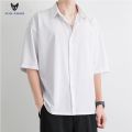 ACHS AWAKE Black Shirt Men's Short-Sleeved Summer Senior Pu Handsome Men's Casual Men's Clothing White Shirt Trendy Boys. 