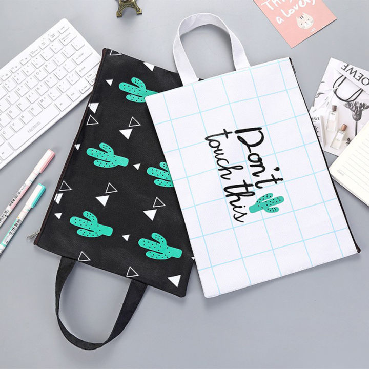 File Folder Document Bag A4 Paper Holder Grid Canvas Zipper Handbag ...