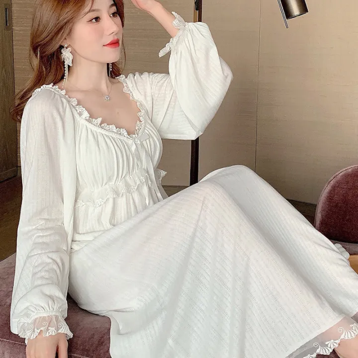 SYQ%20New%20Spring%20And%20Summer%20Fairy%20Lace%20Princess%20Nightdress%20French%20Retro%20Palace%20Long%20Pajamas%20Home%20Clothes%20With%20Chest%20Pad%20-%20Image%206