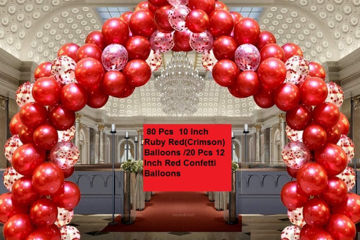 100 pcs Set Red Balloons And Red Confetti Balloons 10 inch Premium Latex Balloons  - Red Party Decorations Wedding Birthday anniversary Decoration fun