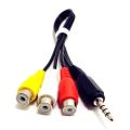 3.5mm Plug to 3-RCA Female AV Adapter Cable - Black + Yellow + White + Red (16cm). 