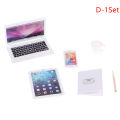 1:12 Dollhouse Miniature Laptop Phone Tablet Desk Lamp Pencil Book Cup Desk Set Model Home Decor Toy Doll House Accessories MJK. 