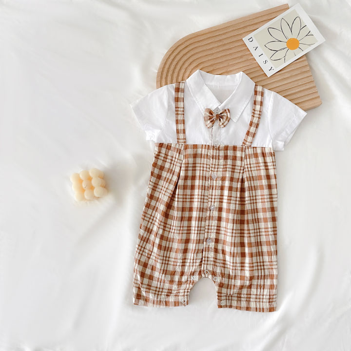 Gentle%20Baby%20Boys%20Summer%20Clothing%20Plaid%20Cotton%20Short%20Sleeved%20Infants%20Romper%20Casual%20-%20Image%206
