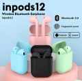 InPods 12 TWS Bluetooth 5.0 Wireless Earbuds with Advanced Stereo Bass, Touch Control, Multi-Color Design, Compatible with iPhone and Android Smartphones for Seamless Audio Experience. 