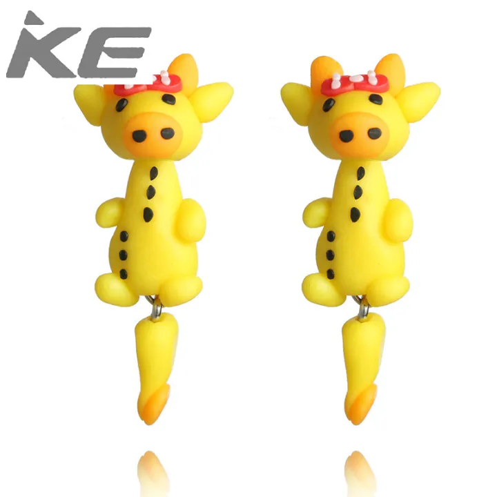 Soft Pottery Earrings Cute Cartoon Yellow Bow Cow Earrings Animal Earrings Handmade Jewelry for girls for women low price