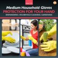 1 Pair Rubber Gloves Medium Household Long Sleeve Washing Up Kitchen Cleaning. 