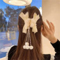 Fashion Women Soft Plush Bow Tassel Hair Claw Clips Elegant Hair Clips Headwear Mystic. 