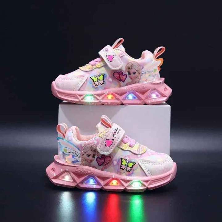 Disney Girls LED Light Shoes Sneakers Frozen Elsa Princess Babie
