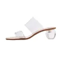 【BestGO】 Women Slipper Summer Crystal Heel Beach Slippers Transparent Square Toe Shoes. 