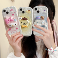 Cartoon Cute Melody Pompom Cinnamoroll Phone Cover Compatible for IPhone 7Plus XR Air 17 16 13 15 11 14 12 Pro Max 8 6 7 6S Plus X XS MAX SE 2020 Lovely 3D Wavy Curved Edge Stand Case. 
