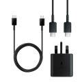 Samsung 25W Fast charger 3 pin Adapter with Dual Type C Cable - Type C to Type C Cable. 