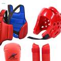 4 Pieces Karate Sparring Gear Thickened Boxing Gloves Vest XL Red. 