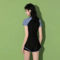 Fashion Women's Swimming Suit Ladies Patchwork Short Sleeve Swimwear 2023 Sports Pool Beachwear Two Piece Swimsuit With Shorts. 