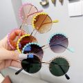 MUYE Round kids sunglasses Flower Baby Children Shades Sun Glasses Girls Cute Half Frame Metal Eywear UV400. 