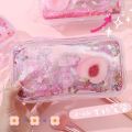 High-Profile Figure Cute Peach Quicksand Pencil Case Girl Heart Creative Sequins Korean Simple Quicksand Stationery Box. 