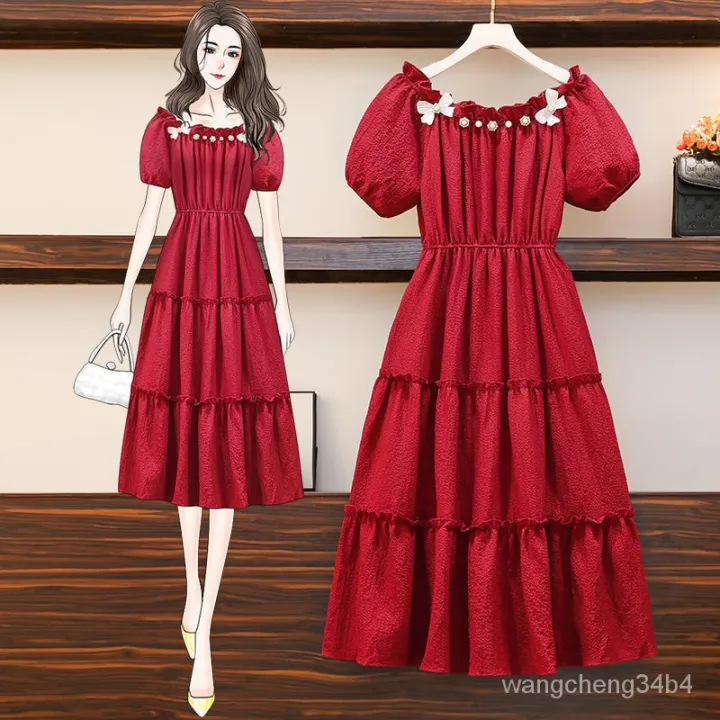 plus%20Size%20Women's%20Clothing%202024%20Summer%20New%20Style%20French%20Tea%20Break%20Butterfly%20Design%20Pearl%20Cake%20Dress%20for%20Fat%20Girls%20-%20Image%203