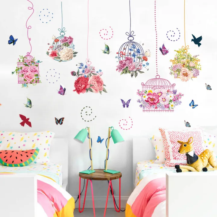 Pastoral%20Style%20Butterfly%20Flower%20Bird%20Cage%20Wall%20Sticker%20Living%20Room%20Bedroom%20Decorations%20Wallpaper%20Mural%20Removable%20Stickers%20-%20Image%204