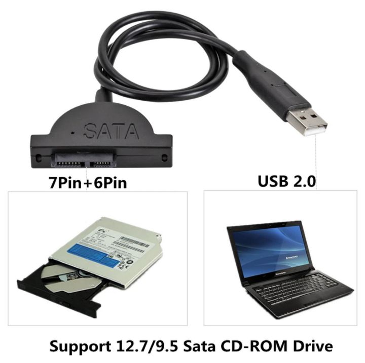 USB 2.0 to Mini Sata II 7+6Pin Adapter for Laptop CD/DVD ROM Drive Cable