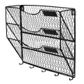 3 Tier Metal Mesh File Organizer Holder Hang Mail Rack Wall Mount with Hooks Letter Document Magazine Office Sorter Bin. 