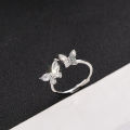Shiny Cute Crystal Butterfly Zircon Rings For Women Girls Korean Minimalist Wedding Ring Adjustable Silver Color Ring Jewelry. 